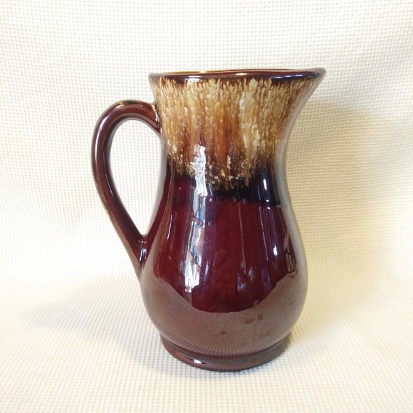 Vintage Roseville Brown n Cream Drip Glaze Pitcher 7in - Picture 1 of 16
